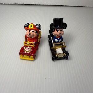 Vintage Tomy Walt Disney Diecast: Fireman Mickey/Top Hat Mickey Old Car
